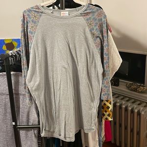 Lularoe Randy 2xl vintage look retro print sleeves grey shirt nwot
